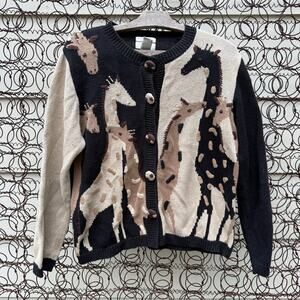 Y2K Christopher & Banks Giraffe Neutral Tone Cardigan Knit Sweater SMALL